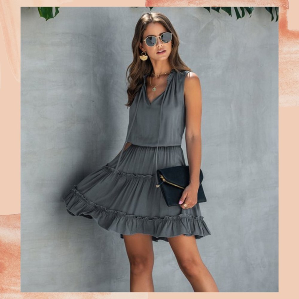 Landry Gray Swing High Neck Ruffle Dress - Picture 3 of 3